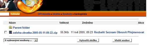Volba zlohy v adres backupdata