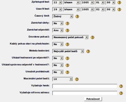 Nastaven testu