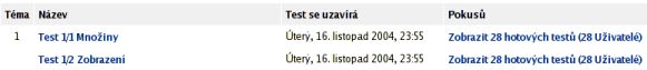 Seznam test v kurzu